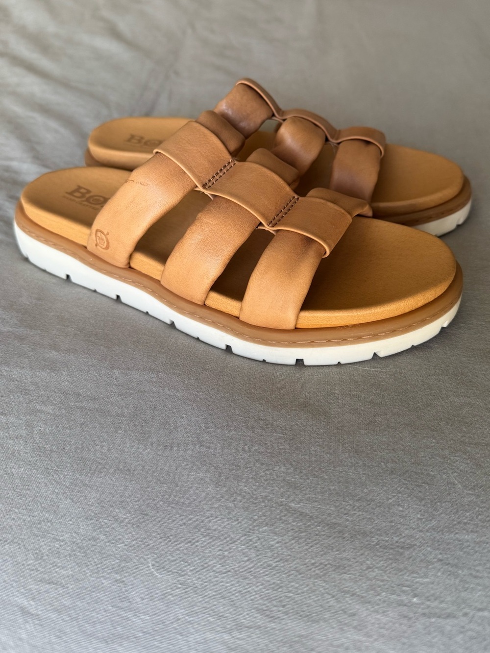 Born Tan Leather Slide Sandals for Women